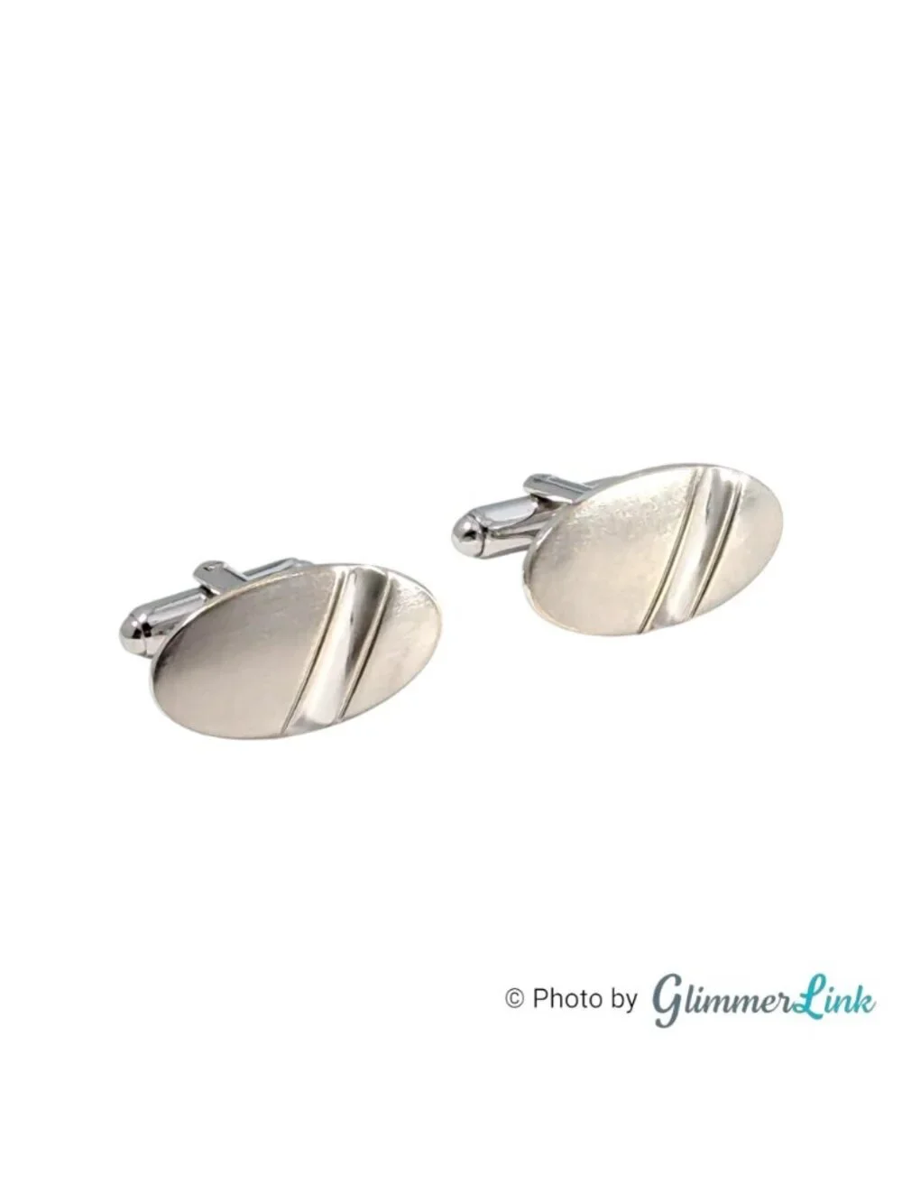 Vintage Shields Fifth Avenue Diagonal Stripe Oval Silver Tone Cufflinks
